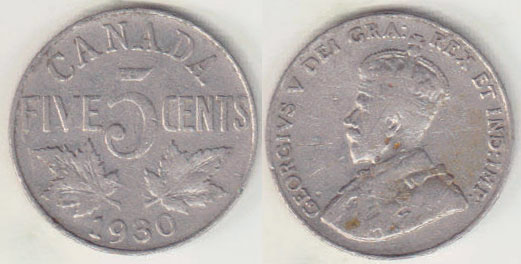 1930 Canada 5 Cents A004127